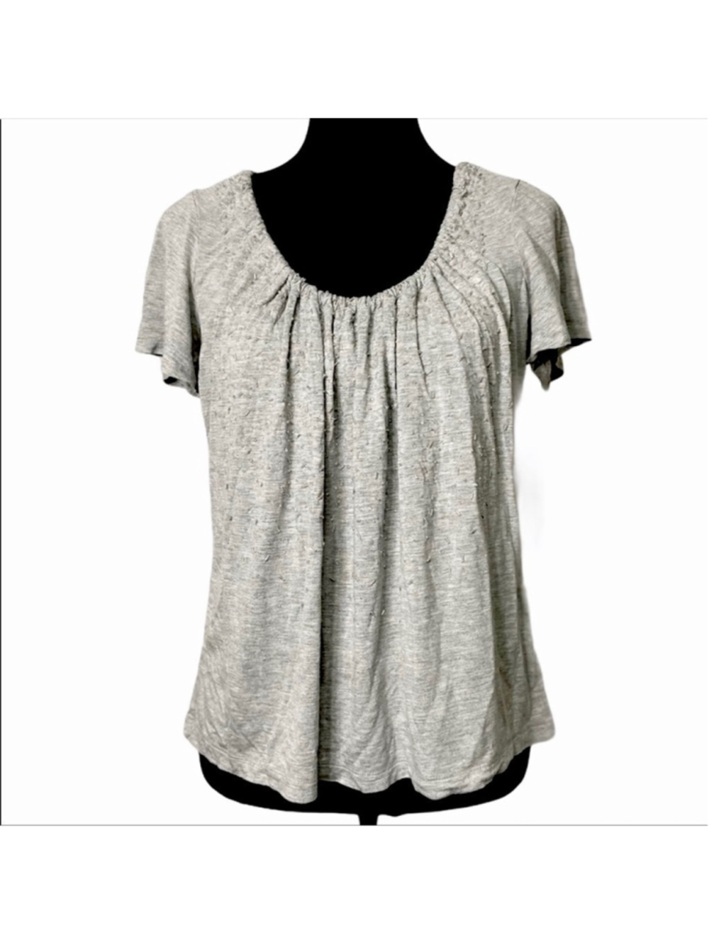 talbots gray beaded short sleeve top tee size medium